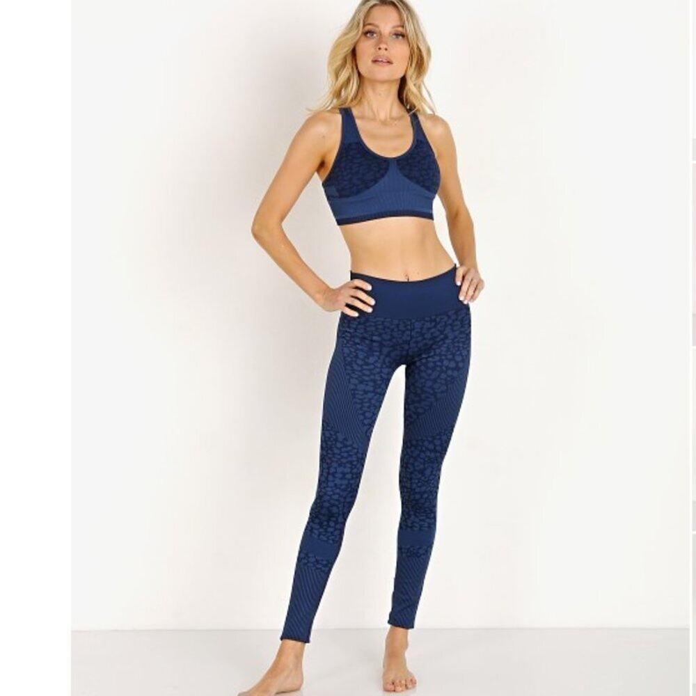 Varley Quincy Navy‎ Leopard Seamless Compression Active Leggings Athleisure Sz S